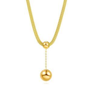 18K Gold Plated Women's Statement Necklace Dangling Ball Pendant Waterproof